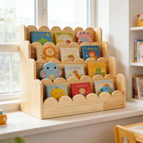 ordinarYone Wooden Book Display Stand For Forward Facing Construction Encourages Early Reading And Organization