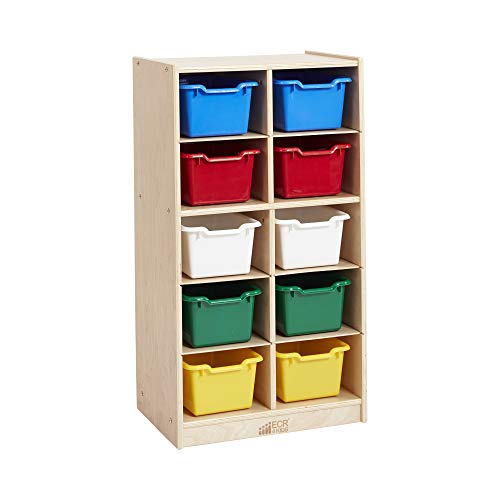 ECR4Kids 10 Cubby Mobile Tray Cabinet and 10 Scoop Front Bins, 5x2, Kids Furniture, Assorted