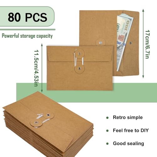 NEETUE 80PCS Kraft Paper Envelopes, Document Organizer