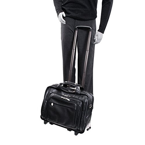 McKleinUSA I Series, Gold Coast, Full Grain Cashmere Napa Leather, 17" Leather Patented Detachable -Wheeled Laptop Briefcase, Black (43185), One Size