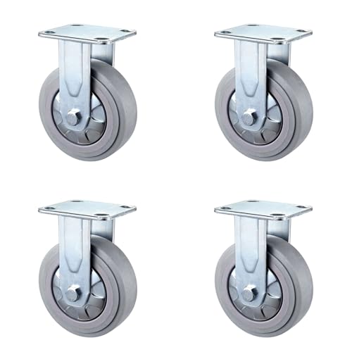 Mavvilo Heavy-Duty Swivel Caster Wheels 4-Inch Industrial Office Wheels with Brake Durable Furniture Rollers for Legs Thick Base High Load Capacity Perfect for Mobility,Fixed Wheel-5In