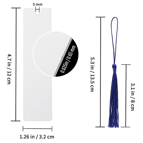 GEKIXUTP 80 Pcs Sublimation Bookmark Blank Heat Transfer Aluminum Metal Bookmarks Bulk DIY Bookmarks with Hole and Colorful Tassels for Crafts,Personalized Tassels Blank Bookmarks, White