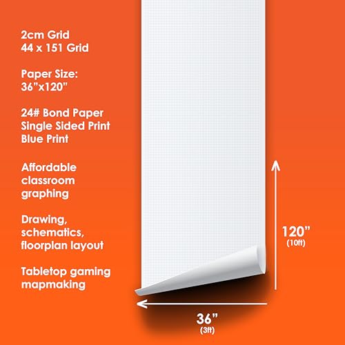 Geyer Instructional Products - 36" x 120" Large Graph Paper Roll, 2cm Blue Grid, Ideal for School Classroom Graphing, Designing Blueprints and Floorplans, Tabletop Gaming and Custom Mapping