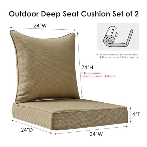 Unimatta Outdoor Patio Chair Cushions Set, 24" x 24"(24x24 Back), Set of 2, Water-Repellent, Fade Resistant, Deep Seat Bottom and Back Cushion for Backyard, Couch, Sofa, Natural Beige Lattice