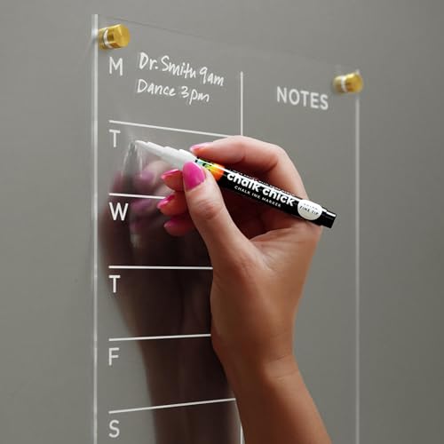 Visibly Magnetic Acrylic Weekly Planner for Fridge 9” x 12”, Clear Wet Erase Meal Planner & Notes Board, Refrigerator Organizer with 4 Magnetic Markers and Silver Corner Magnets