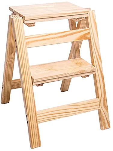 Katzowen Wooden Step Stool Step Stools Folding Step Stool for Adult, 2 Stepladders for 378lbs, Wooden Step Stools for Home/Office, Wide Pedal