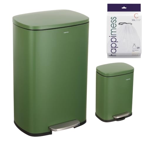 happimess Connor 2-Piece Iron Trash Can, Pine Green