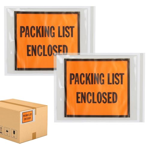 PSBM 1000 PCS, 7 x 5.5 Inch Orange Full Face Packing List Enclosed Bags, Shipping Mailing Envelopes and Packing Slip Pouches for Mailing Labels, Invoices and Documents