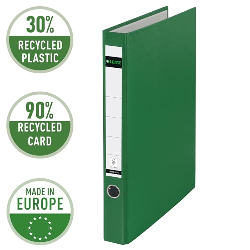 Leitz 10140055 Plastic Ring Binder Without Slots A4, Pack of 5, Green, 3.5 cm Spine Width, PP Laminated Cover