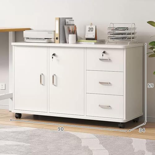 DESALAI Modern White File Cabinet, 90cm x 34cm 59cm, 1 Drawer, Locking, Home Office, Files & Folders