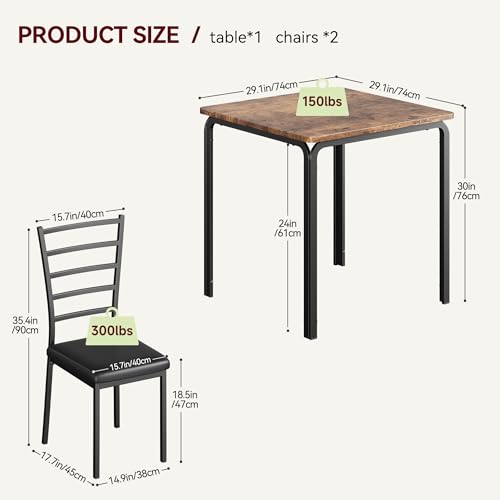 Takywep 3-Piece Dining Table Set for 2, Square Small Space Kitchen Table & Chairs Set, Modern Dinette Set for Breakfast Nook, Apartment, Home
