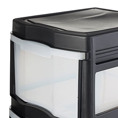 Life Story 2 Pack 3 Drawer Plastic Shelf Storage & Organizer w/Wheels,Black