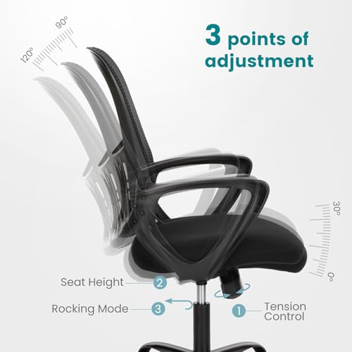 KMFurnila Mesh Office Chairs Managerial Executive Chair, Ergonomic Mid-Back Swivel Computer Desk Chair with Wheels, Comfortable Lumbar Support Comfy Arm for Home Bedroom Study Student, Ink