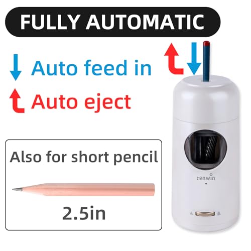 Automatic Electric Pencil Sharpener for 7-11.5mm Pencil 3 Sharpening Settings Auto Stop Rechargeable Sharpener Automatic Ejection