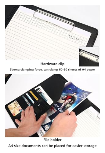 GONGPEI Portfolio Binder,Business Check Binder, A4 Padfolio Portfolio Padfolio Ring Binder with Leather Folder Business Document Organizer No Calculator Blue