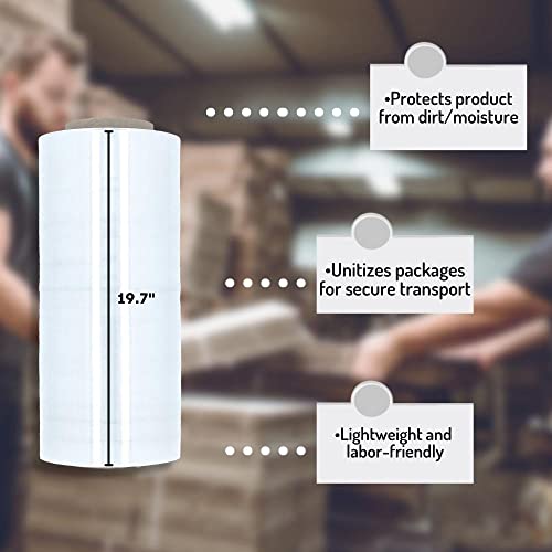 PSBM 2 Rolls 19.7 Inch x 5000 Feet 63 Gauge Machine Stretch Film/Wrap, Heavy Duty Industrial Strength Clear Shrink Plastic Wrap for Moving, Packing, Shipping, Pallet Wrapping & Storage