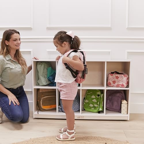 ECR4Kids 8-Compartment Mobile Backpack Storage Cabinet, Classroom Furniture, White Wash
