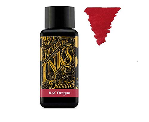 Diamine - 30ml Fountain Pen Ink - Color Wheel - 6 Pack - Autumn Oak, Hope Pink, Jet Black, Ultra Green, Majestic Blue, Red Dragon