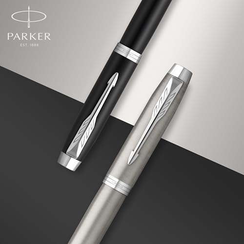 PARKER IM Rollerball Pen | Stainless Steel with Chrome Trim | Fine Point with Black Ink Refill | Gift Box
