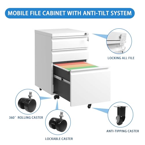 FHUKMZOI 3 Drawer Lateral Filing Cabinet for Legal/Letter A4 Size, Lateral File Cabinet with Lock, Office Organizer Storage Cabinet,Locking Wide File Cabinet for Home Office,Fully Assembled (Black)
