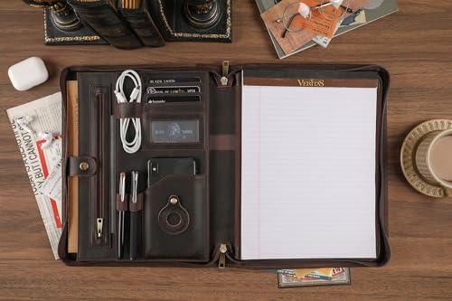 Leather Portfolio for 13-in iPad Pro M4/M5 & 13-in iPad Air M2/M3, Leather Padtfolio with ipad Holder for Letter Size Notepad, Personalized Padfolio for Men - Dark Khaki