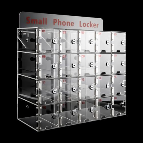 RABEEXP Cell Phones Storage Cabinet Portable Acrylic Pocket Chart for Cell Phones Wall-Mounted with Lock and Label for School Classroom Office Conference Room (20-Slots)