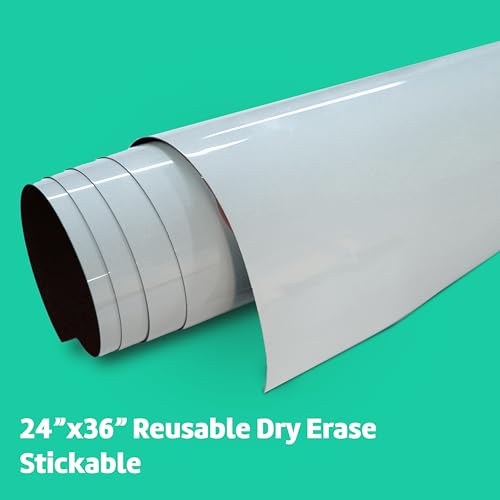 Flipside Products - Large 24" x 36" Dry Erase Reusable Sheet w/Black Marker and Eraser Cap, Repositionable Whiteboard Sticks to Glass, Metal, and Polished Smooth Wood, Peel and Stick, White