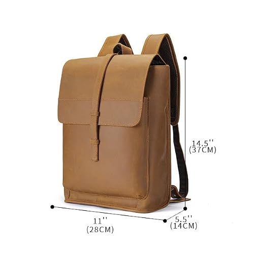 UOHLCX HBJWOV Laptop Backpack Genuine Leather Casual Travel Daypack Hiking Bag Camping Rucksack(D)