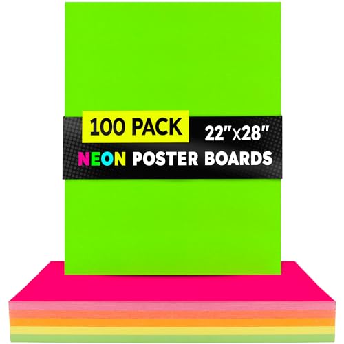 Hygloss Poster Board 22 x 28, 100 Pack Neon Assorted, Colored Posterboard