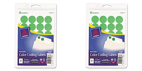 Avery Print/Write Self-Adhesive Removable Labels, 0.75 Inch Diameter, Green Neon, 1008 per Pack (5468), 2 Packs