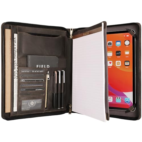 Leather Portfolio for 12.9 inch iPad Pro (2018/2020/2021/2022), Leather Portfolio with Ipad Holder for Letter Size Notepad, Personalized Padfolio for Men (Grey, Non-Custom)