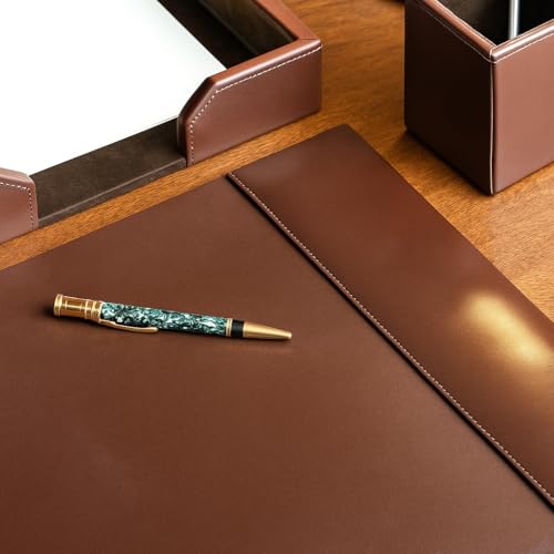 Dacasso Bonded Pad with Side Rails Luxury Leather Desk Blotter for Writing, 30 x 18 (Dark Brown)