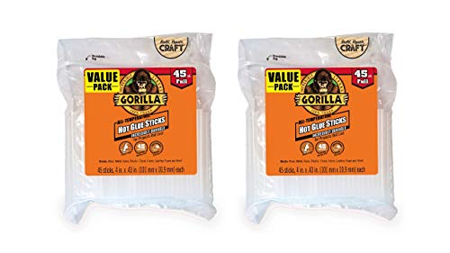 Gorilla Hot Glue Sticks, Full Size, 4" Long x .43" Diameter, 45 Count, Clear, (Pack of 2)