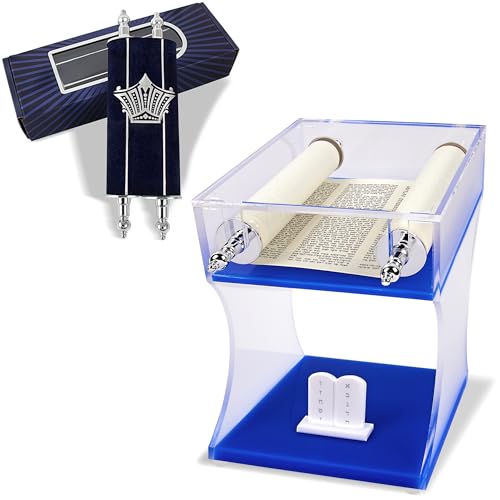 Zion Judaica Acrylic Torah Bimah Display Stand with Mini Sefer Torah Scroll