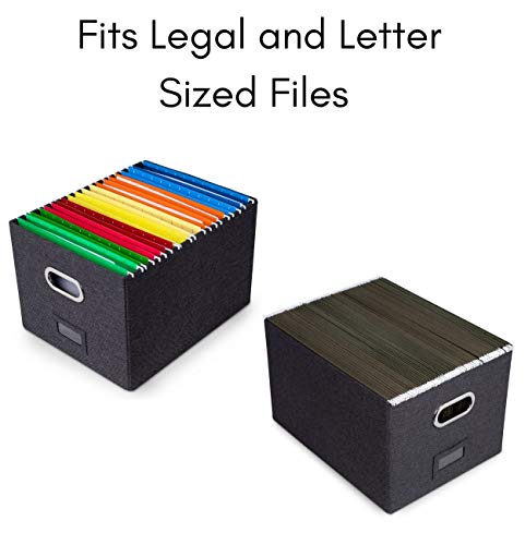 Internet's Best Collapsible File Storage Organizer with Lid - Decorative Linen Filing & Storage Office Box – Hanging Letter/Legal Folder – Home Office Bins Cabinet – Charcoal Container - 6 Pack
