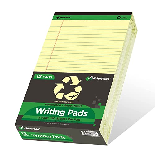 KAISA Yellow Legal Pads 12 pads 600 Sheets 8.5"x14" Writing Pads Recycled Paper 8.5"x14" Wide Ruled Lined Paper Perforated 50 sheets Hard Back Notepads Large Legal Pad Writing Tablet Canary For Office Supplies (Canary 12pads)