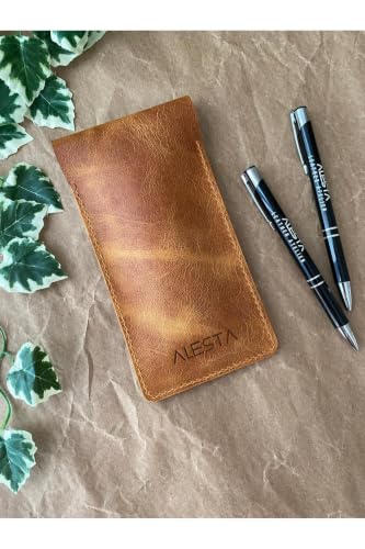 SODEF Handmade Genuine Leather Pencil Holder Case Organizer for Desk, 8 Pen Capacity, Classic Design, Durable & Stylish, Ecru Color, Made in Turkey - Camel