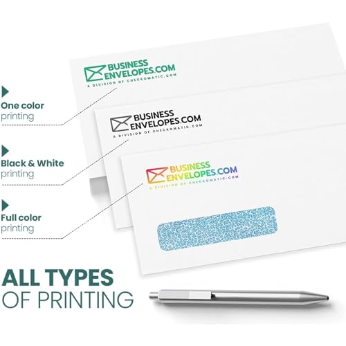 500 pack #10 Single Window Custom Printed Envelopes - Self Seal Security Envelopes, Flip and Stick Closure, Text and Logo Customization, White Security Tinted 24lb Paper - 4 1/8 x 9 1/2 Inches