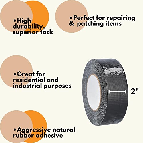 PSBM Black Duct Tape, 24 Rolls, 9 Mil Thick, 2 Inch Wide, 60 Yards Per Roll, Total 1440 Yards, Heavy Duty, Waterproof, All-Weather, Perfect for Repairs, Patching, Bundling & Sealing