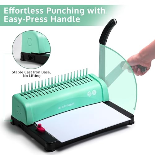 OFFNOVA Binding Machine, 21-Hole 450 Sheets Paper Comb Punch Binder Machine for Letter Size / A4 / A5 Paper, Easy to Punch Handle, Adjustable Margin