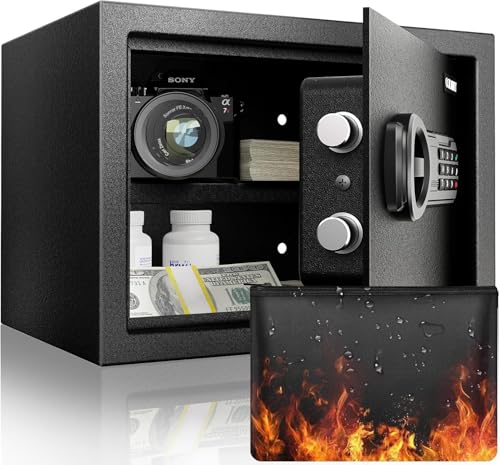 Goldenkey 1.2 Cu.Ft Modern Fireproof Safe – Digital Safe with Fireproof Bag, Keypad & Key, Protects Documents, Cash & Valuables, 9.84"D x 13.78"W x 9.84"H