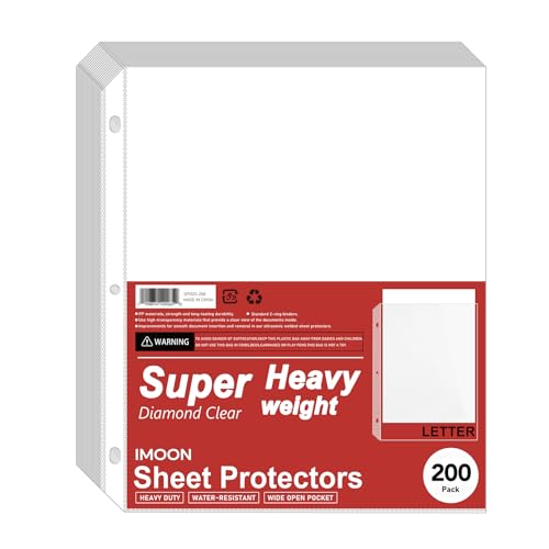 Super Heavyweight 3-Hole Letter Size Sheet Protectors - High Transparency Plastic Heavy Duty Sleeves for 3 Ring Binders, Archival Safe, Durable Page Protectors for Documents, 8.5x11 Inch (200 Pack)