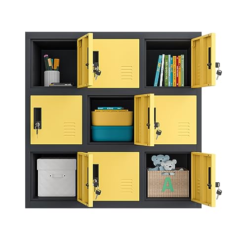 MECOLOR Metal Kids Locker for Girls and Boys Playroom Storage Cabinet for Clothes, Bag Storage Toys and Book Storage Locker (Yellow, 9D)