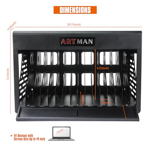 16 Bay Charging Storage Cabinet for Laptop, Chromebook, Locking Charging Station, Fits 14'' Screensize and 1.2'' Thick Tablets, Lock Box with Cable Management, Suitable for School Office, Black