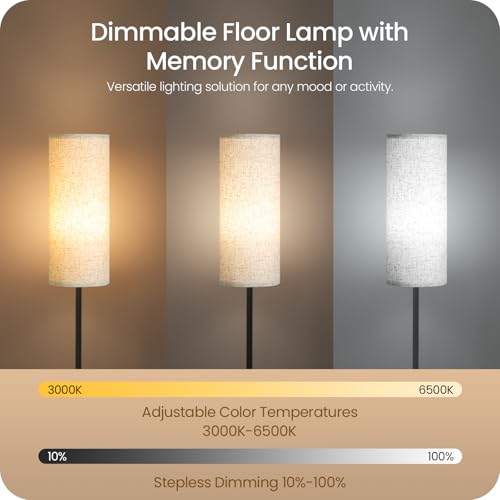 64.4” Slim Floor Lamp for Living Room with Magnetic Remote and Foot Switch, Dimmable Standing Tall Lamp Mood for Bedroom Nursery, 3 Color Temperatures, 1-Hour Timer,900LM Bulb Included,Beige E06LD05W1