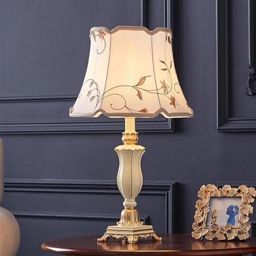 ROPCVAX Vintage Table Lamp 21.2" Gold Ceramic Table Lamp,White Fabric Drum Shade, Antique Brass Metal, Farmhouse Desk Lamp for Living Room Bedroom House Bedside Nightstand Home Office (Green)(Gree