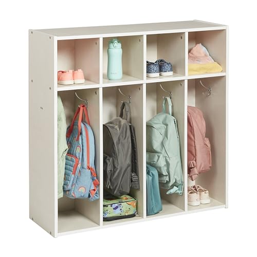 ECR4Kids Streamline 4-Section Toddler Coat Locker with Cubby Storage, Kids Furniture, White Wash