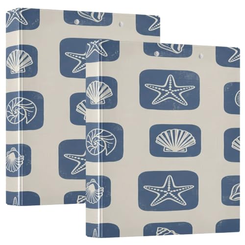 Xpdkjwd Shell Themed Pattern 3 Ring Binder Can Hold 200 Letter Size Binders, Suitable for Home, Office, Dormitory, 2Pcs