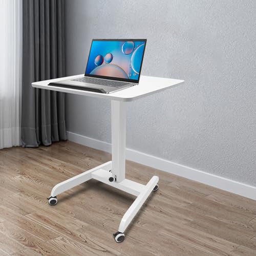 WAZYKJMDXX Mobile Standing Desk, Adjustable Angle 10°/20°/30° Portable Laptop Stand with 4 Wheels, Spacious Tabletop Anti-Slip Bar, Multi-Purpose Lectern for Office School Home Dormitory - White