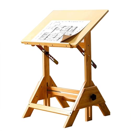 Cloudcool Drafting Table Art Desk for Adults Solid Wood Drawing Table Adjustable Angle Height Artist Desk with Stool, for Graphic Design, Reading, Studio, Study(A- 23.4 * 17.5 * 34.6-38.6in)